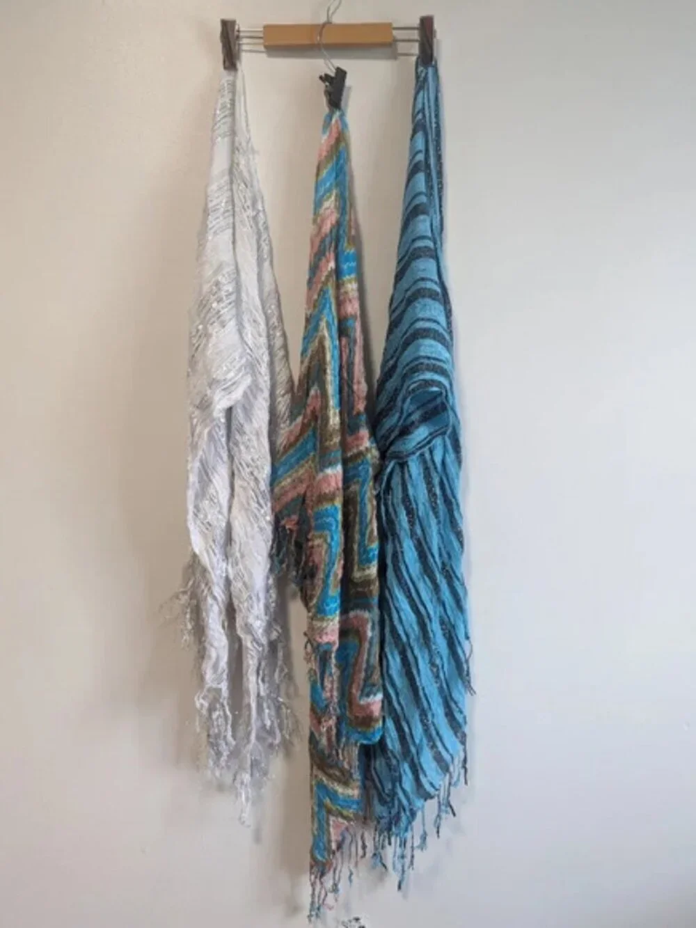 3pc  Scarf Bundle Lot Set ( White Sparkly, multicolour zigzag, blue sparkly)